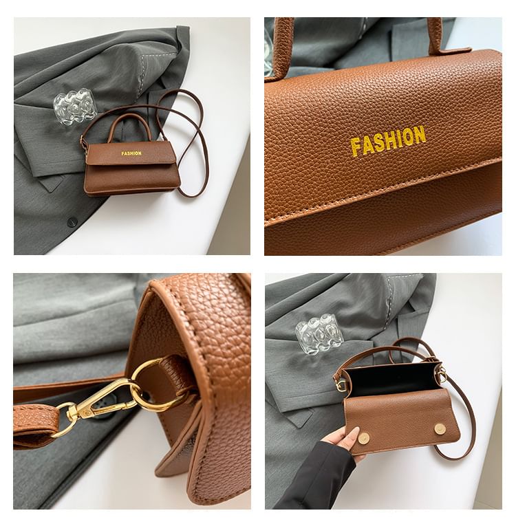 Lettering Faux Leather Flap Crossbody Bag