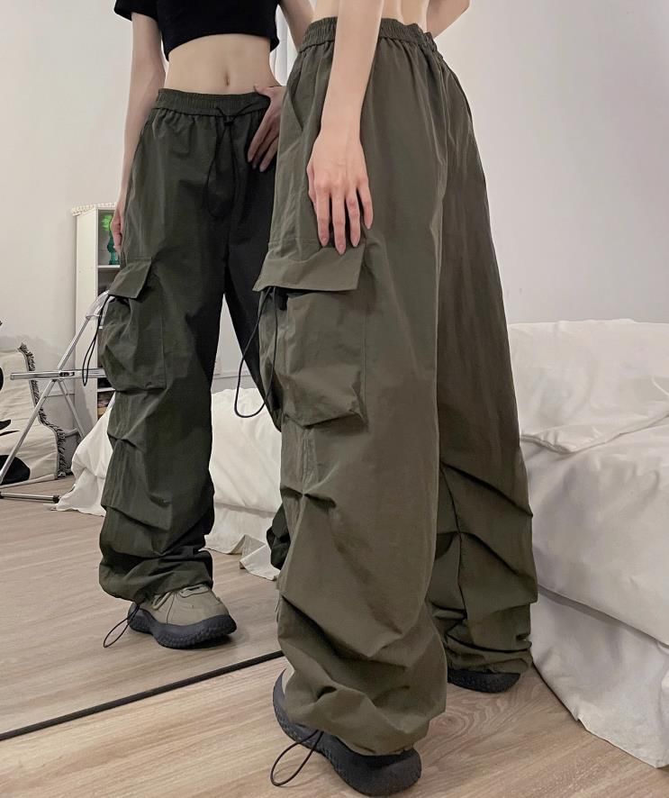 Low Waist Plain Wide Leg Cargo Pants