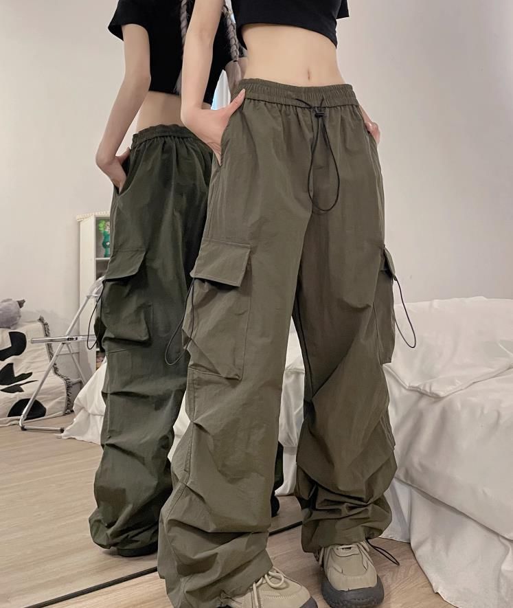 Low Waist Plain Wide Leg Cargo Pants