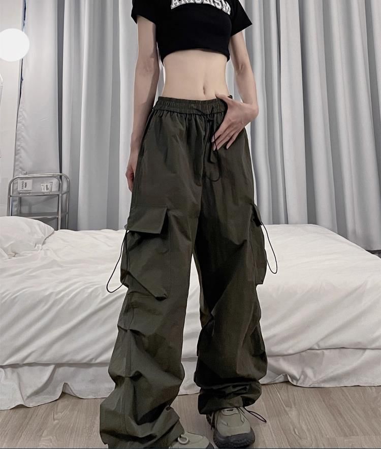 Low Waist Plain Wide Leg Cargo Pants