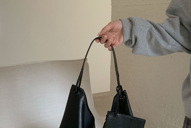 Leather With Faux Pouch Plain Tote Bag