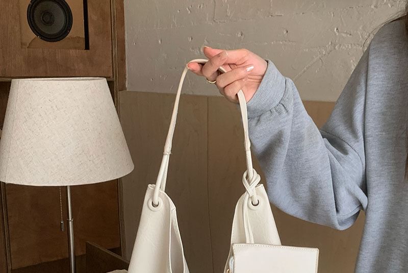 Leather With Faux Pouch Plain Tote Bag