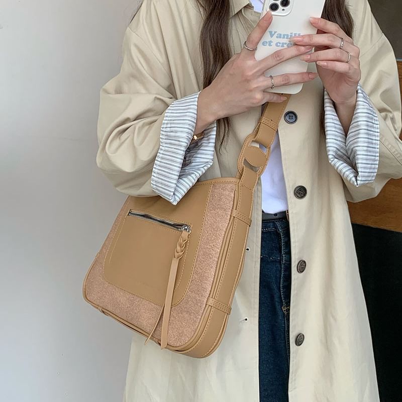 Shoulder Leather Faux Bag Panel Zip