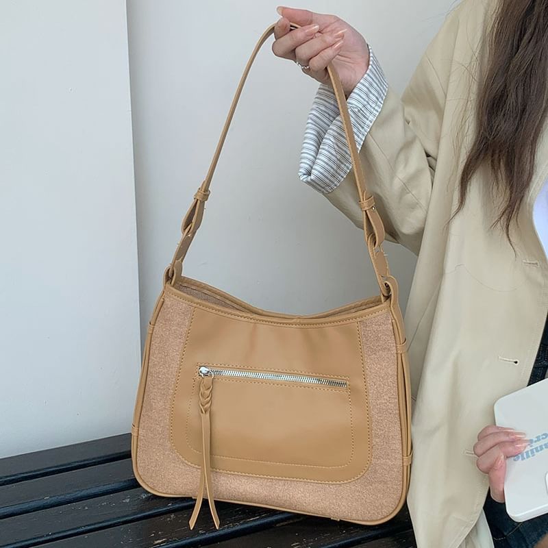 Shoulder Leather Faux Bag Panel Zip