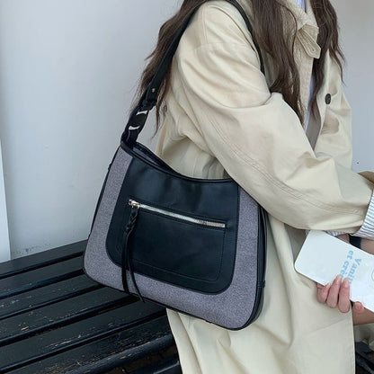 Shoulder Leather Faux Bag Panel Zip