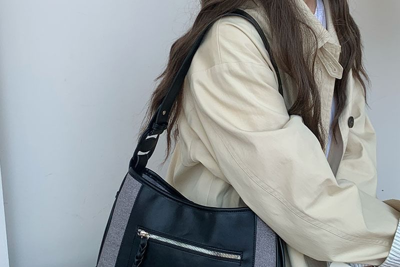 Shoulder Leather Faux Bag Panel Zip