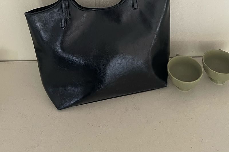 Leather Tote Bag Faux Plain