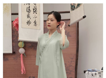 Traditional Chinese 3/4-Sleeve Midi A-Line Dress / Pants