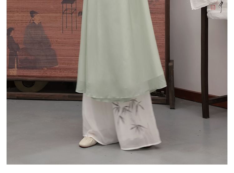 Traditional Chinese 3/4-Sleeve Midi A-Line Dress / Pants