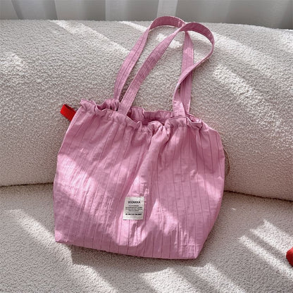 Plain Applique Drawstring Tote Bag