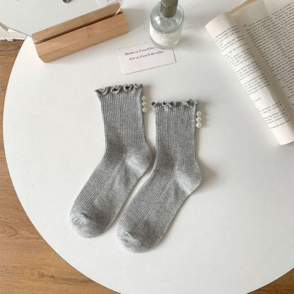 Lettuce Edge Faux Pearl Ribbed Socks / Set