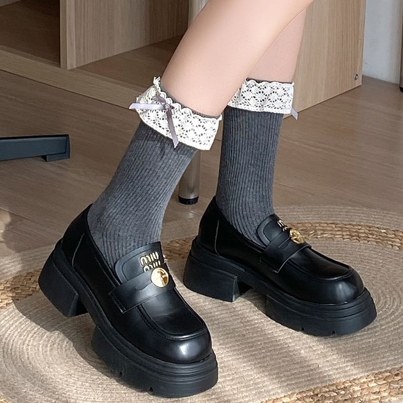 Bow Lace Trim Ribbed Socks / Set