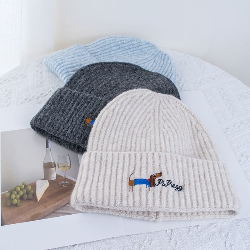 Dog Knit Beanie Embroidered