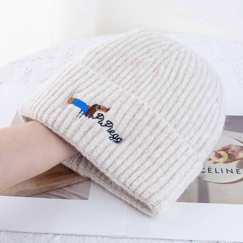 Dog Knit Beanie Embroidered