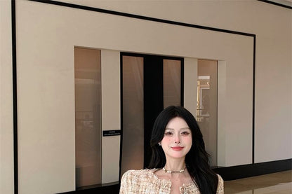 Button Neck Cropped Round Tweed Jacket