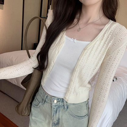 Plain Cardigan Button-Up V-Neck