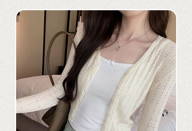 Plain Cardigan Button-Up V-Neck