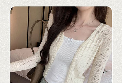 Plain Cardigan Button-Up V-Neck