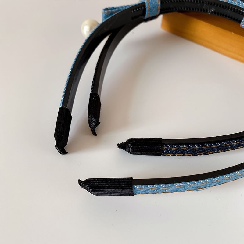 Beaded Ribbon Denim Headband