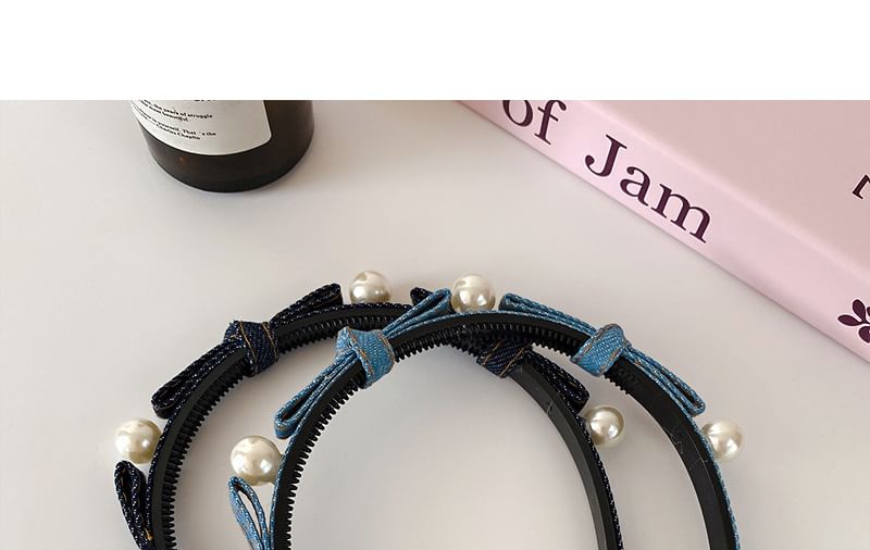 Beaded Ribbon Denim Headband