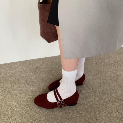 Faux Suede Mary Jane Shoes