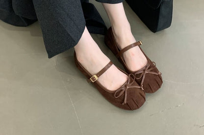 Faux Suede Bow Mary Jane Flats