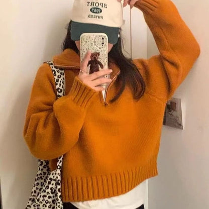 Half-Zip Stand-Collar Knit Sweater in 5 Colors