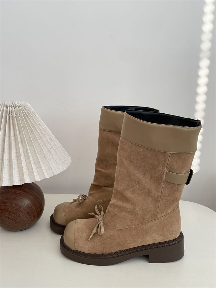 Cap Toe Bow Platform Chunky Heel Short Boots