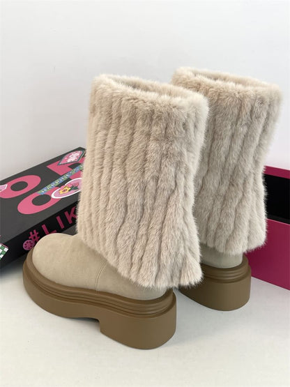 Fluffy Panel Platform Chunky Heel Mid