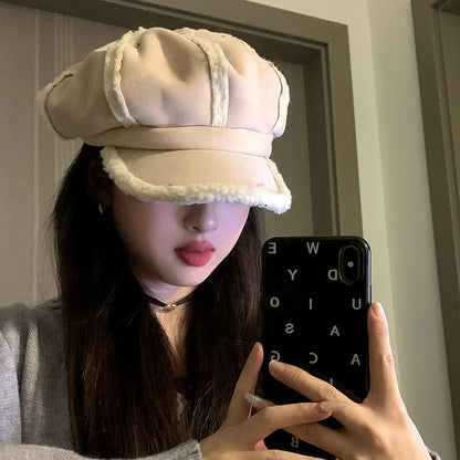 Cap Faux Shearling Newsboy