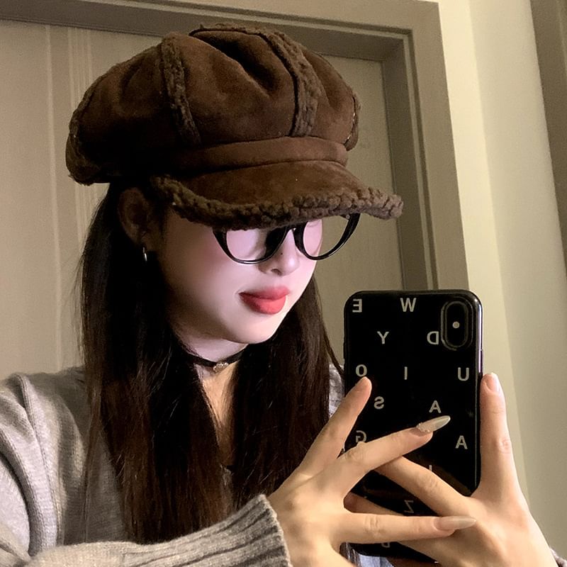Cap Faux Shearling Newsboy