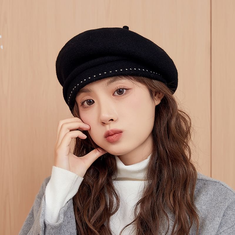 Hat Beret Studded