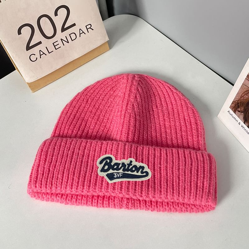 Knit Lettering Applique Beanie