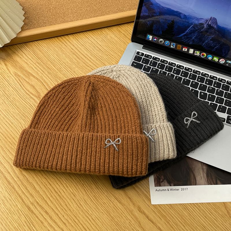 Bow Knit Metal Beanie