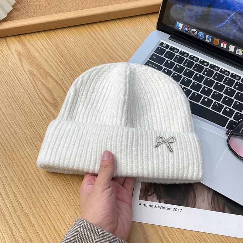 Bow Knit Metal Beanie