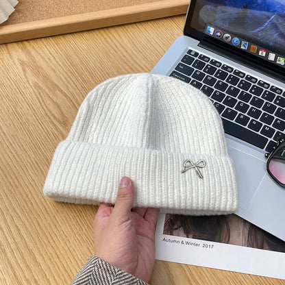 Bow Knit Metal Beanie