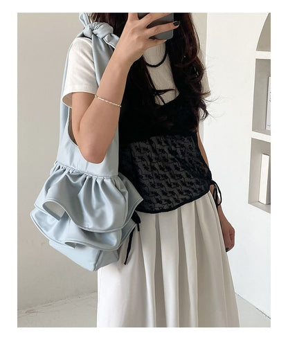 Leather Ruffle Bag Tote Faux