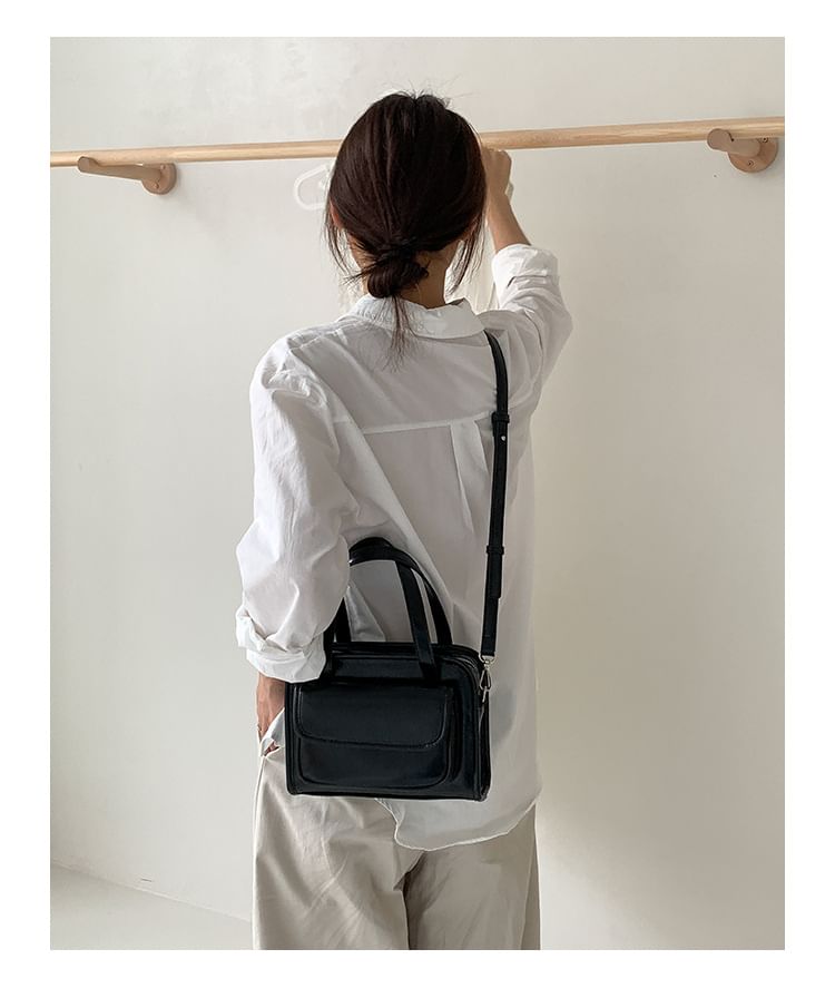 Multi-Pocket Crossbody Leather Faux Bag