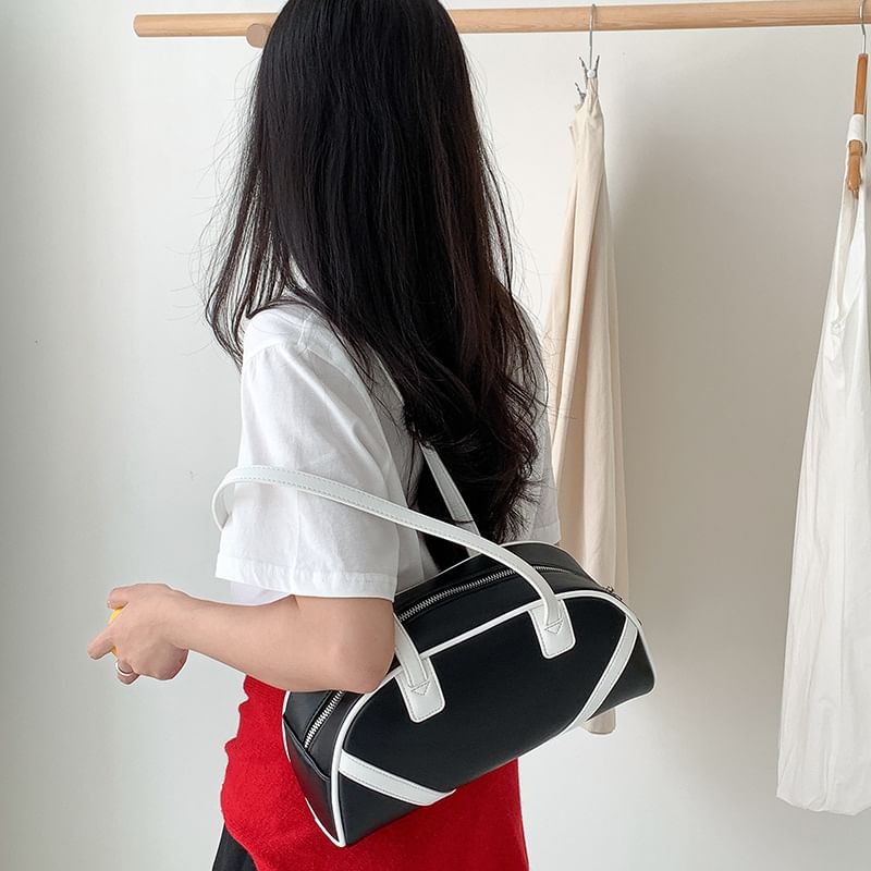 Leather Bag Faux Striped Bowler