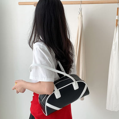 Leather Bag Faux Striped Bowler