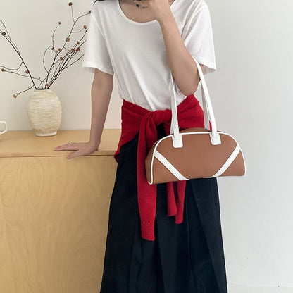 Leather Bag Faux Striped Bowler