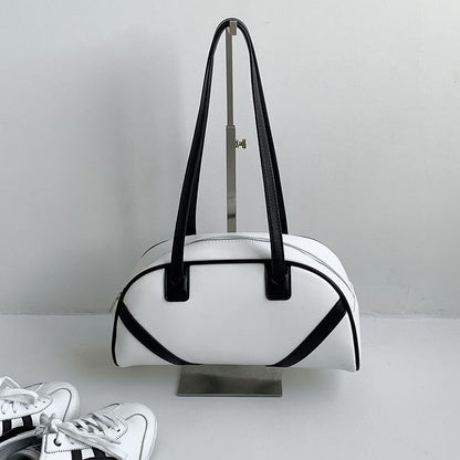 Leather Bag Faux Striped Bowler