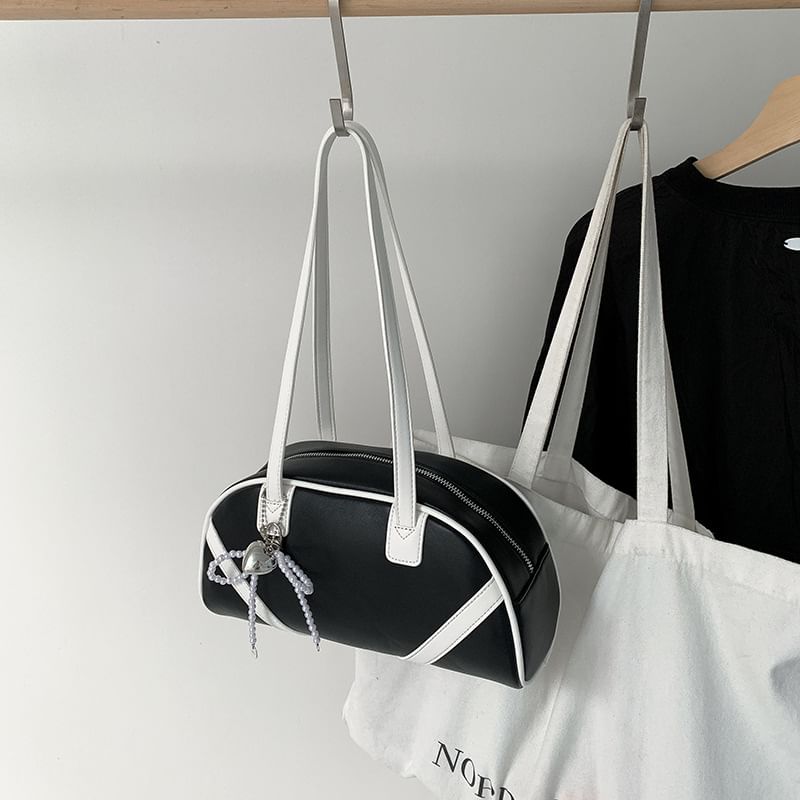 Leather Bag Faux Striped Bowler