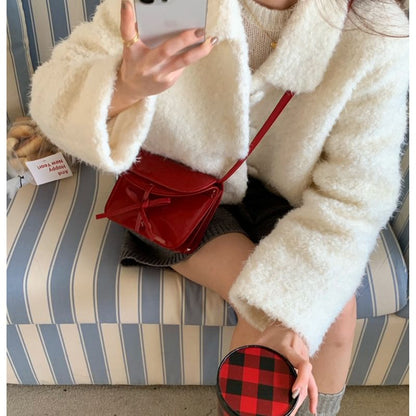 Bow Bag Leather Flap Faux Crossbody