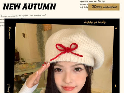 Bow Knit Beret Hat