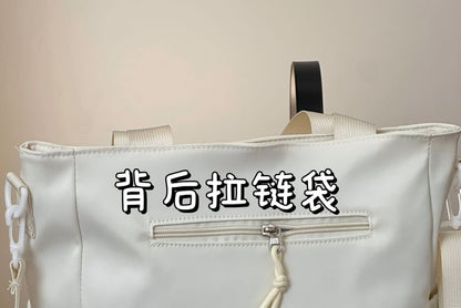 Plain Multi-Pocket Crossbody Tote Bag