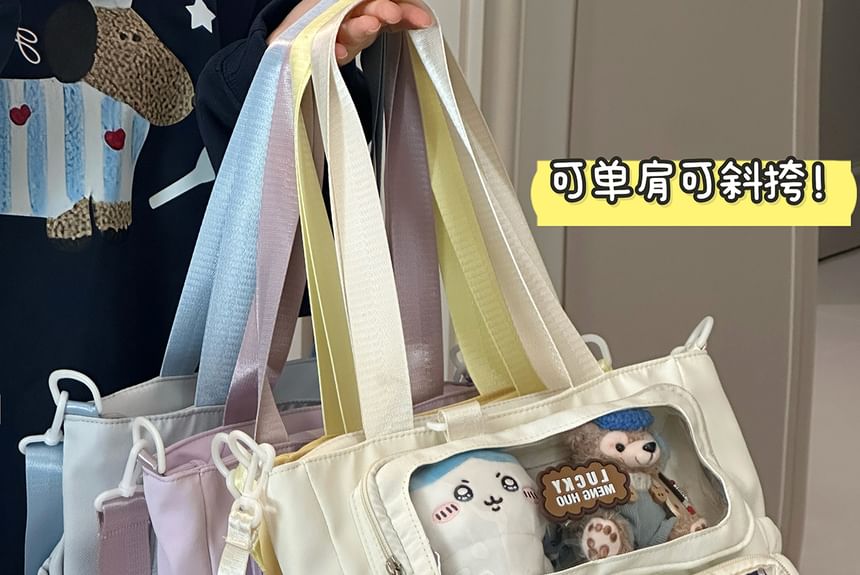 Plain Transparent Panel Crossbody Tote Bag