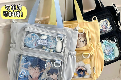 Plain Transparent Panel Crossbody Tote Bag