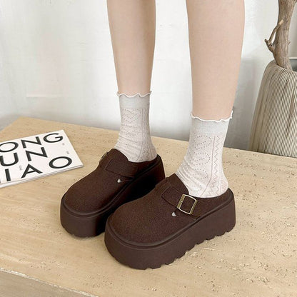 Mules Faux Platform Buckled Suede