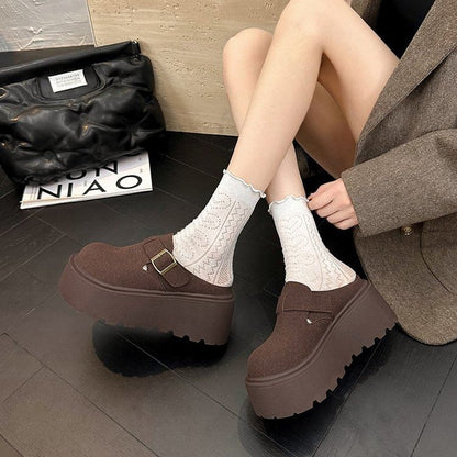 Mules Faux Platform Buckled Suede